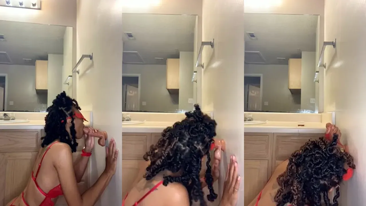 Masked Christalynkbri Blows Dildo On The Wall